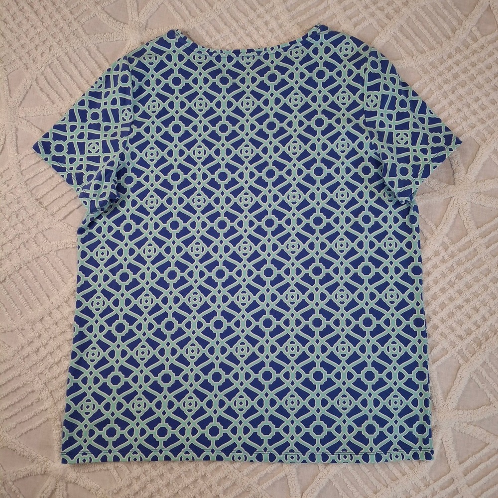 Talbots Plus Size X Blue Geometric Short Sleeve Scoop Neck T-Shirt Top Cotton - Picture 6 of 6